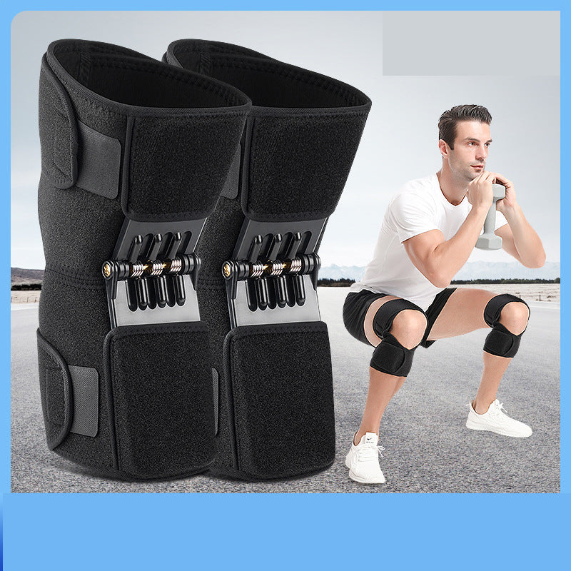 Pair Black Adjustable Knee Brace Support with Spring Booster