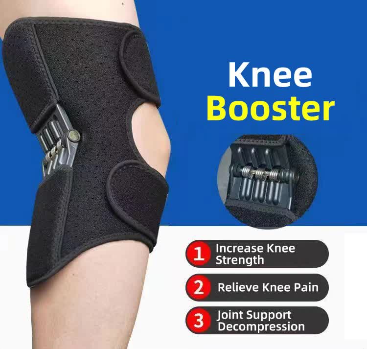 Pair Black Adjustable Knee Brace Support with Spring Booster